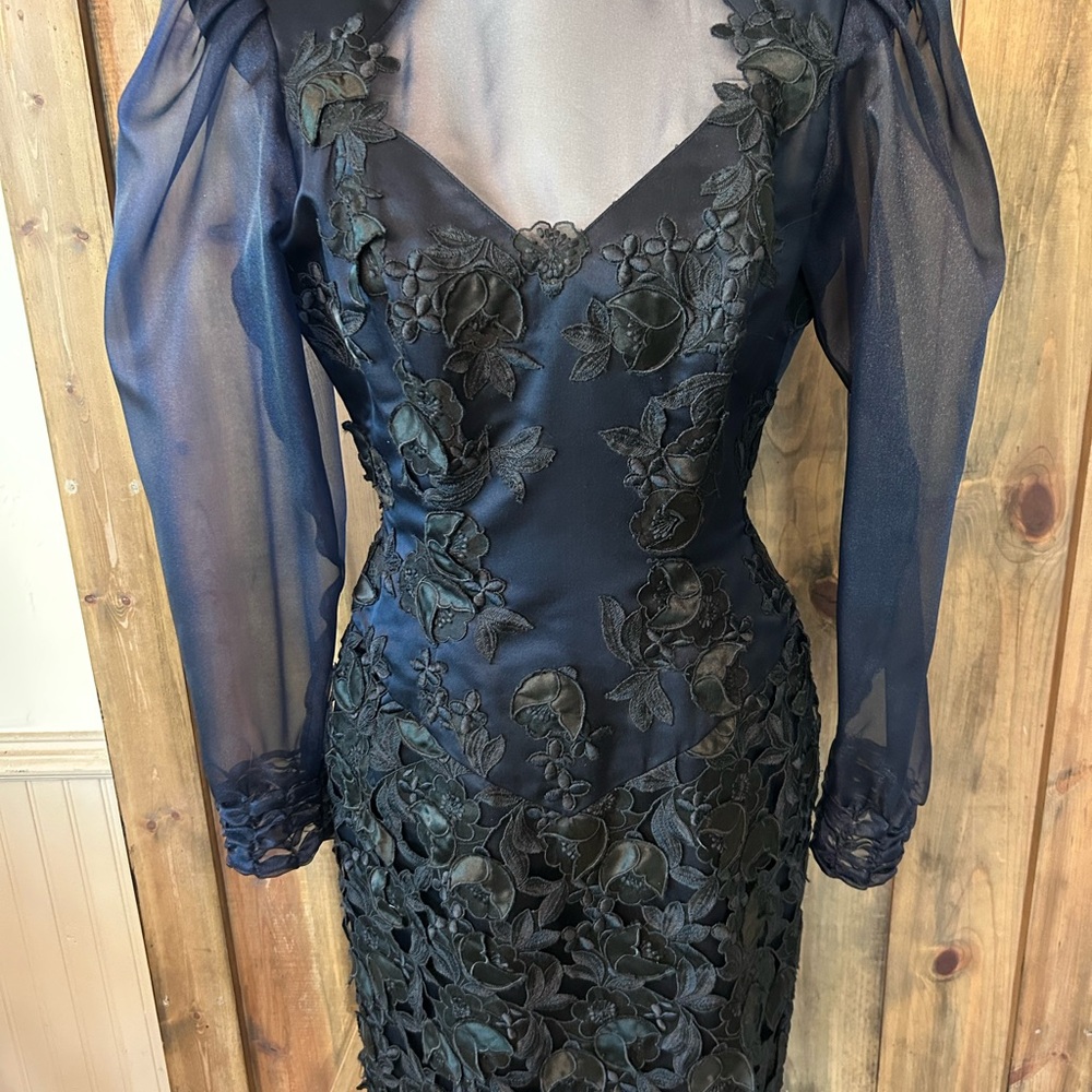 Dark Goth formal Floral Dress high neck and sheer sleeves